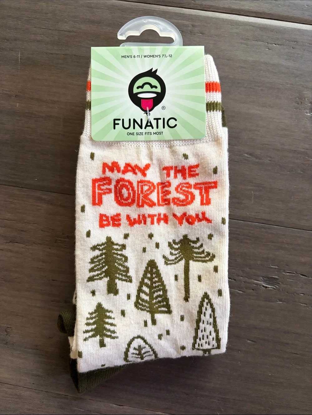 NWT | Funatic Brand Women’s Cream & Olive 'May The Forest Be With You' Crew Sock